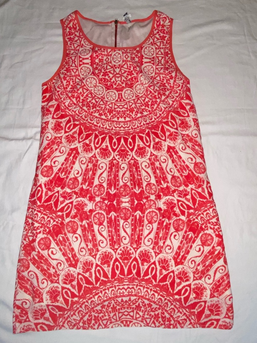 Yahada Coral and White Sleeveless Mini Dress with Mandala Pattern